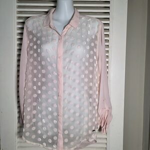 Abercrombie & Fitch Sheer Pink Polka Dot Button Down Shirt